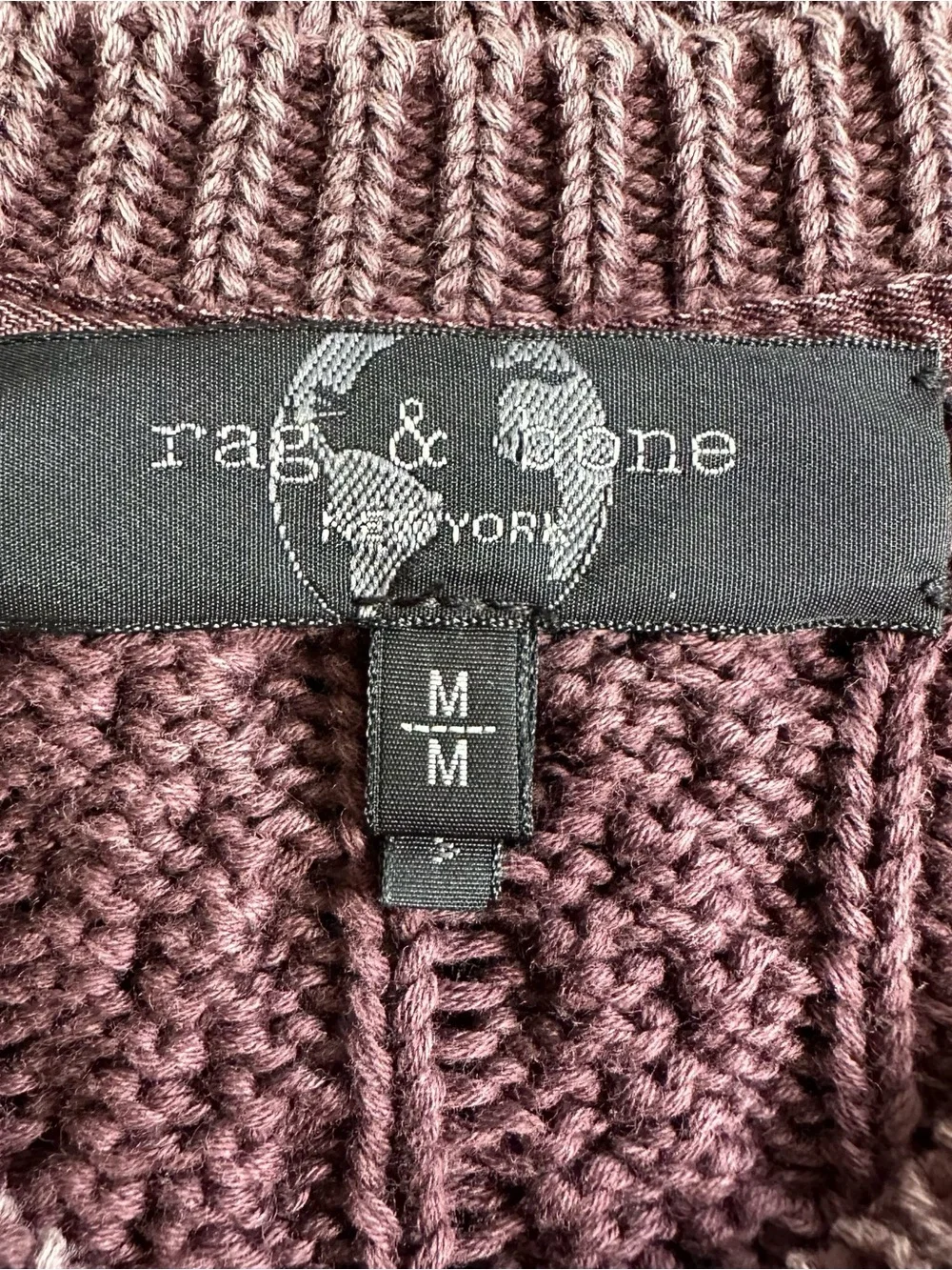 rag & bone Mens Dexter Aran Cable Knit Crewneck Sweater Mauve Medium Luxe Preppy